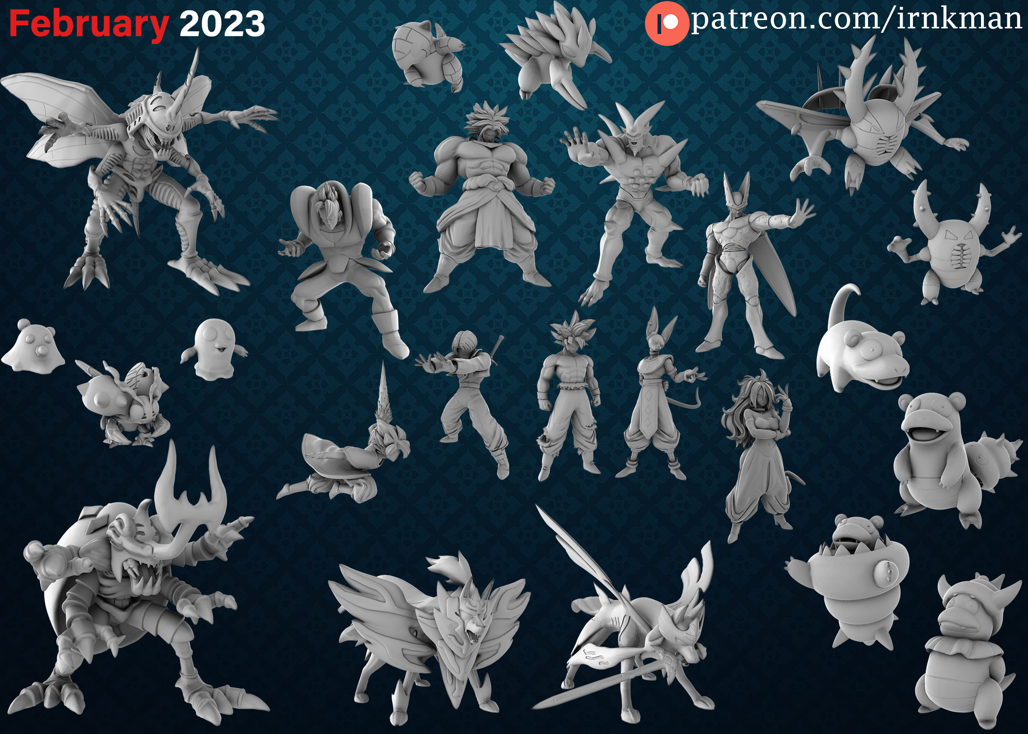 Şubat 2023 Patreon paket savaş oyun anime masaüstü yazı tahtası oyunlar dnd d video rpg jrpg Ejderha top Digimon 3D print model - Mito3D