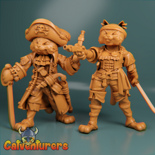 felino pirata casal jogos gato gatos personagem corsário navio miniatura miniaturas rpg guerra tampo mesa gatinho espada piratas 3d print model - Mito3D