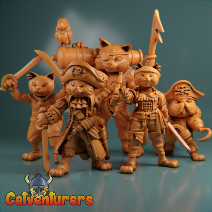félin pirate équipage Jeu chat chats pirates navire miniature miniatures rpg wargaming personnages table figurines capitaine mer 3D print model - Mito3D