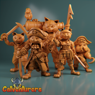 feline pirate crew Game cat cats pirates ship miniature miniatures rpg wargaming characters tabletop figurines captain sea 3d print model - Mito3D