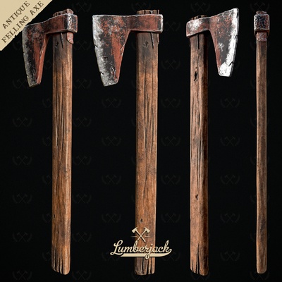 felling axe antique - diorama miniature tabletop lumberjack table games dungeons dragons wood cutting sawbuck log tree model painting scale models chainsaw handsaw 3d print model - Mito3D