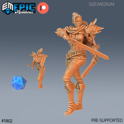 female assassin swords dnd miniature tabletop miniatures gaming monster 3d model rpg dndminis stl file game epic-miniatures dndminiatures 3dprint 3dminiature printedminis 3dprinting dungeon fantasy roleplaying dragon warrior undead pre-supported 3d print model - Mito3D