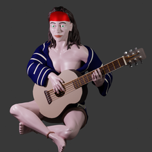 female bard hippy girl guitar game punk street beggar dreds 32mm miniature 3d print model - Mito3D