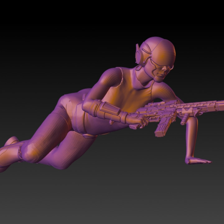 femelle cyberpunk guerrier rpg marteau guerre dnd 40k 3D print model - Mito3D
