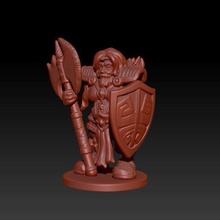 female dwarf game warrior dnd d&d dungeons dragons axe shield plate armour platemail mini miniature toy model hero fighter cavalier knight character 3d print model - Mito3D