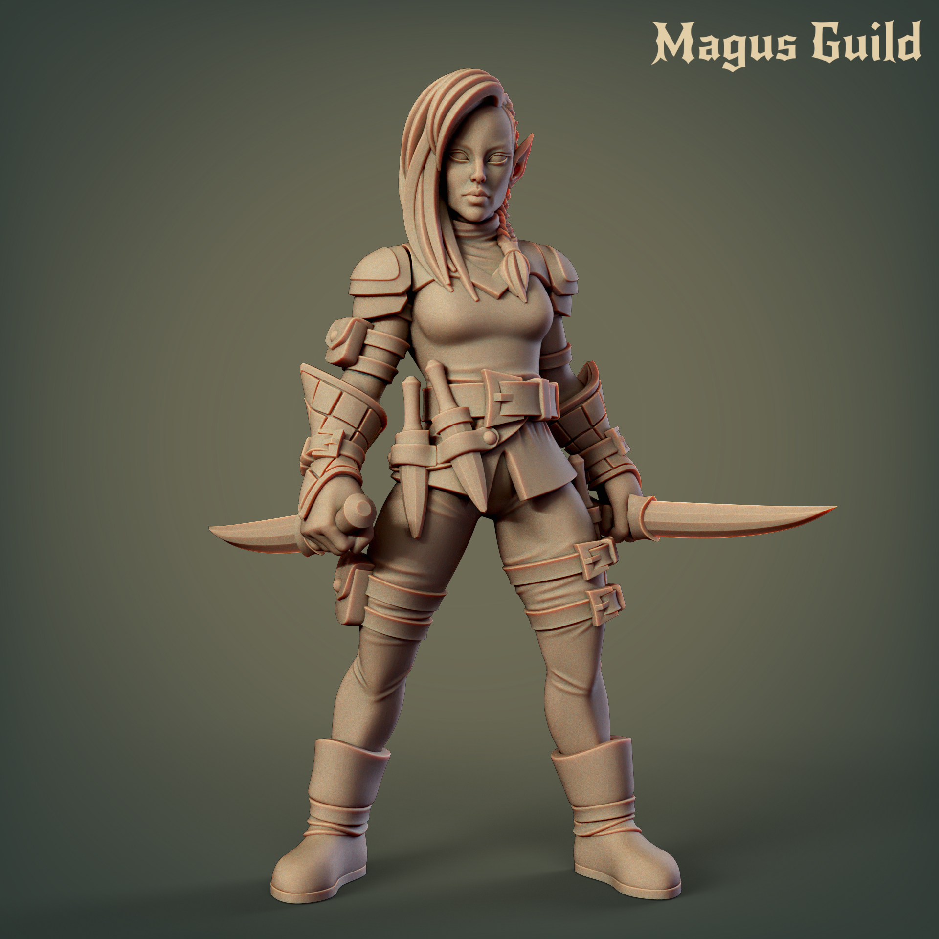 fêmea duende Vampiro mg32 elfos dragões masmorras fantasia dnd d mulher terra mago guilda menina herói assassino sombra punhal ladrao half elf 3D print model - Mito3D