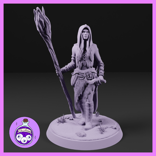 female elf sorcerer warlock druid wizard wood drow high half human woman hunter ranger hero ttrpg dnd dungeonsanddragons miniature pathfinder 3d print model - Mito3D