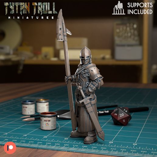 femelle garde hallebarde pre supported Jeu dnd miniature minis donjons dragons 32mm tytantroll miniatures Patreon lance 3D print model - Mito3D