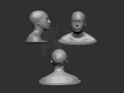 female head neck bust model Fashion 3d scan face and shoulders bald cap simple ears eyes nose 3d print model - Mito3D