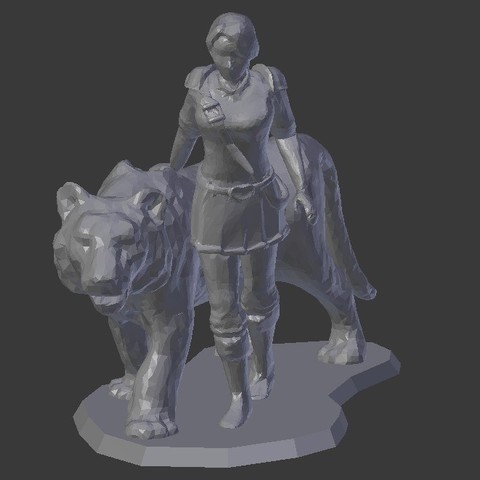 femmina cavaliere tiger game animal beast board cat dnd dragons dungeons fighter figurine figurines hero heroes lady tabletop warrior woman games 3D print model - Mito3D