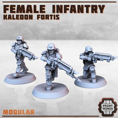 female light infantry troops x3 - kaledon fortis military army squad sci-fi grimdark 3d print model - Mito3D