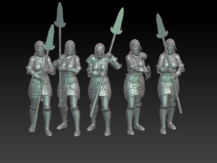 female spearmen - miniature 32 scale zombie 75mm sfw dnd knight 3d print model - Mito3D