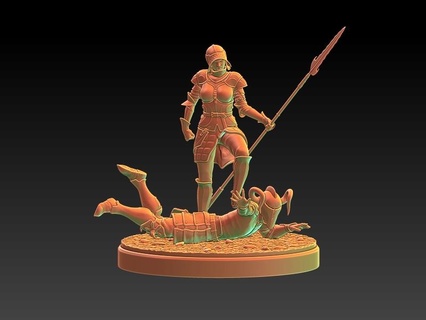 femelle warrior laine miniature 32 75 mm échelle zombi 75mm sfw lancier guerrier diorama scénique base barbare Chevalier 3d print model - Mito3D