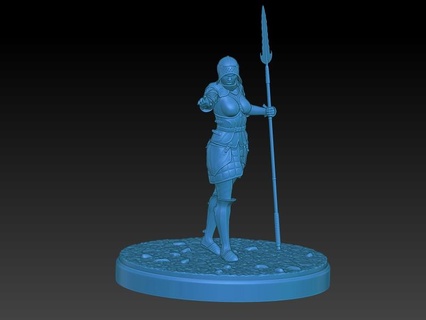 female warrior- laine - miniature 32 75 mm scale zombie 75mm sfw warrior knight spear spearman 3d print model - Mito3D