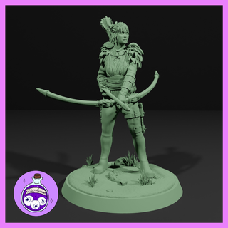 femmina legna elfo ranger donna druido arco eroe ttrpg dnd Dungeons and Dragons miniatura esploratore 3d print model - Mito3D
