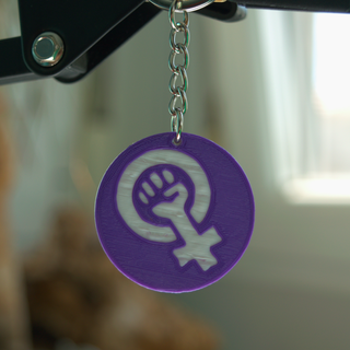 feminist keychain fist air symbol feminism gift egalitarian symbology women's equality wrestling purple female struggle 3d print model - Mito3D