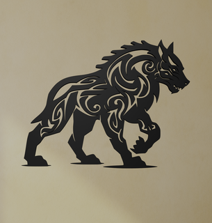 fenrir parede arte laser corte nórdico mitologia Lobo gigante fera viking Ragnarok lendário feroz silhueta 2d Projeto 3d print model - Mito3D