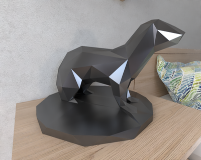 furão pobre animal geométrico origami arte escultura estátua lapidado decorativo modelo parede poli fantasia 3d print model - Mito3D