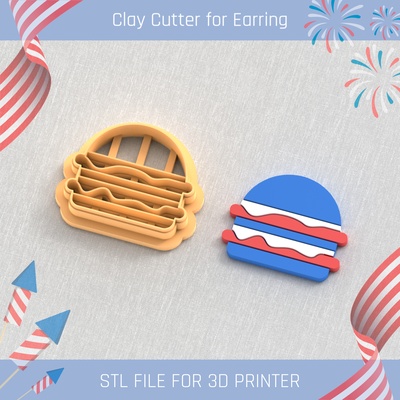 festive burger usa independence day clay cutter tools earring 4st july 3d print model - Mito3D