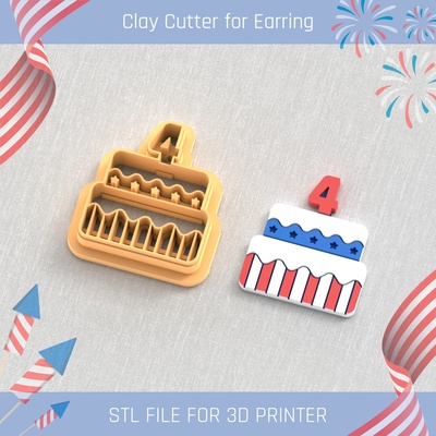 festive cake usa independence day clay cutter tools earring 4st july 3d print model - Mito3D