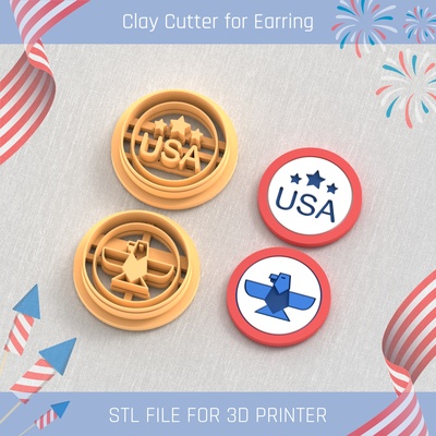 festoso monete impostato uniti d'america indipendenza giorno argilla taglierina utensili orecchino 4st luglio 3d print model - Mito3D
