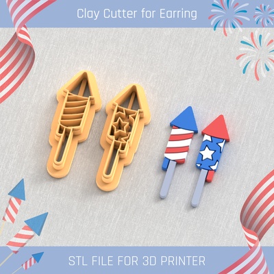 festive fireworks set usa independence day clay cutter tools earring 4st july 3d print model - Mito3D