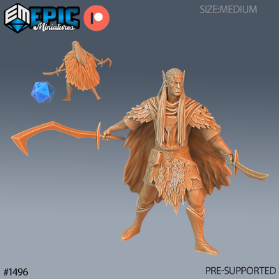 fey elf summer dual swords dnd miniature tabletop miniatures gaming monster 3d model rpg dndminis stl file game epic-miniatures dndminiatures 3dprint 3dminiature printedminis 3dprinting dungeon fantasy roleplaying dragon warrior undead pre-supported 3d print model - Mito3D