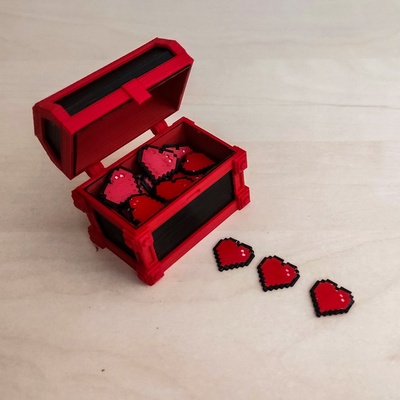 fichas de corazones 8 bits cofre incluido bit coraz n juego mesa vidas contador caja magic minecraft dnd easy print no support in place retro pixelart 3d print model - Mito3D