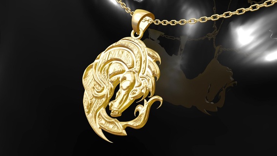 fiery horse ggold pendant jewelry 3d print model 3d print model - Mito3D