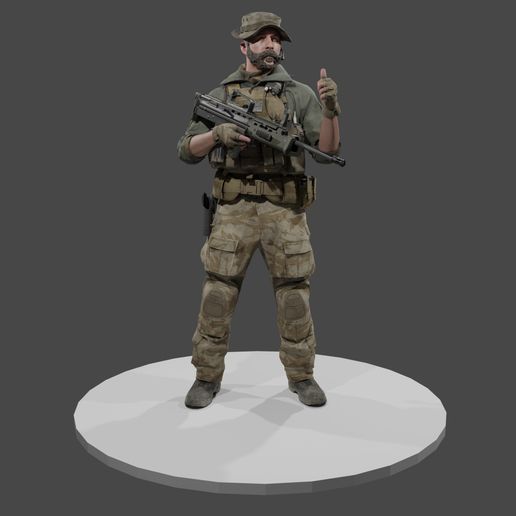 estatueta capitão preço dever moderno guerra 2019 bacalhau ligar of zona Preto ops blackops frio sa87 exército 3D print model - Mito3D