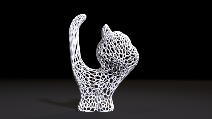 figurina gattino gatto bellissimo statua statuetta voronoi decorativo arredamento arte decorazione casa wireframe lampada filo 3d print model - Mito3D