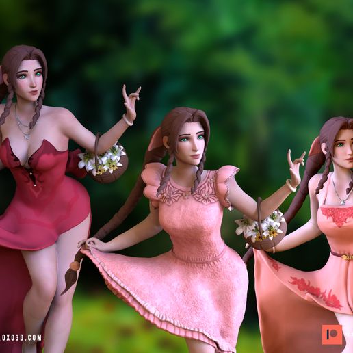final fantasy aerith long red light pink halter outfit stl files 3D print model - Mito3D