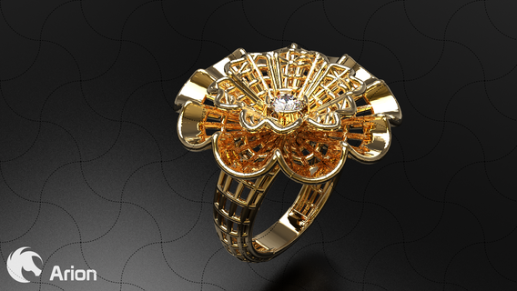 fein Schmuck modern Ring 037 Allianz Wunder Juwel Ohrring Kunst Hochzeit Chinesisch Gold Herz Ehe Filigran Blume Frau 3d print model - Mito3D