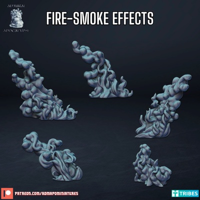 fire-smoke effects pre-supported game battle smoke war fire explosion flames bits scenery elements basing 3d print model - Mito3D