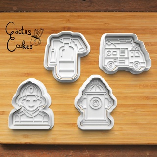 fire departement cookie cutter set 0306 cookie cutter present gift love baking fondant clay cutter anniversary birthday fire truck hydrant fire fighter fire extinguisher  3d print model - Mito3D