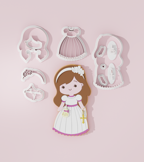 first communion girl cookie cutter 3d print model - Mito3D