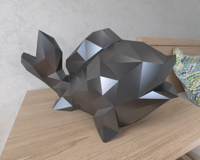 Fisch Lowpoly Tier geometrisch Origami Kunst Skulptur Statue facettiert dekorativ Modell Mauer niedrig poly Fantasie 3d print model - Mito3D