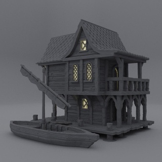 fisher sea lodge 28 mm tabletop terrain rpg dnd house medieval supportfree old stone seaside shack playable interior modular 28mm 25mm 15mm wargame 3d print model - Mito3D
