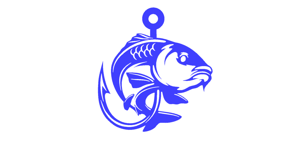 pêcheur carpe porte clés décoration décor 2d intérieur conception emblème mur logo art pêche poisson pendentif 3D print model - Mito3D