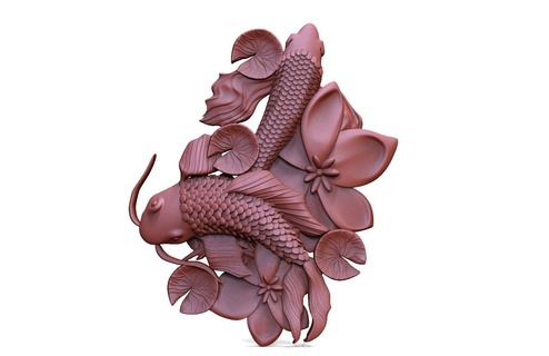 fishes cnc 23 2 Art koi fish art relief wood deco animal marine be artcam aspire 3d print model - Mito3D