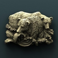 fishing bears art cnc panno relief carved 3d stl model