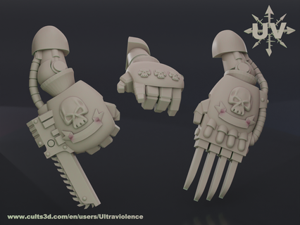 fisting time skulls Game wh 42k war hammer horus heresy power fist claw chainfist space marine chaos terminator 3d print model - Mito3D