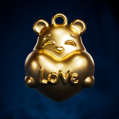 fj 0125 bear heart pendant earrings keychain art fashion jewelry high poly valentines love animal 3d print model - Mito3D