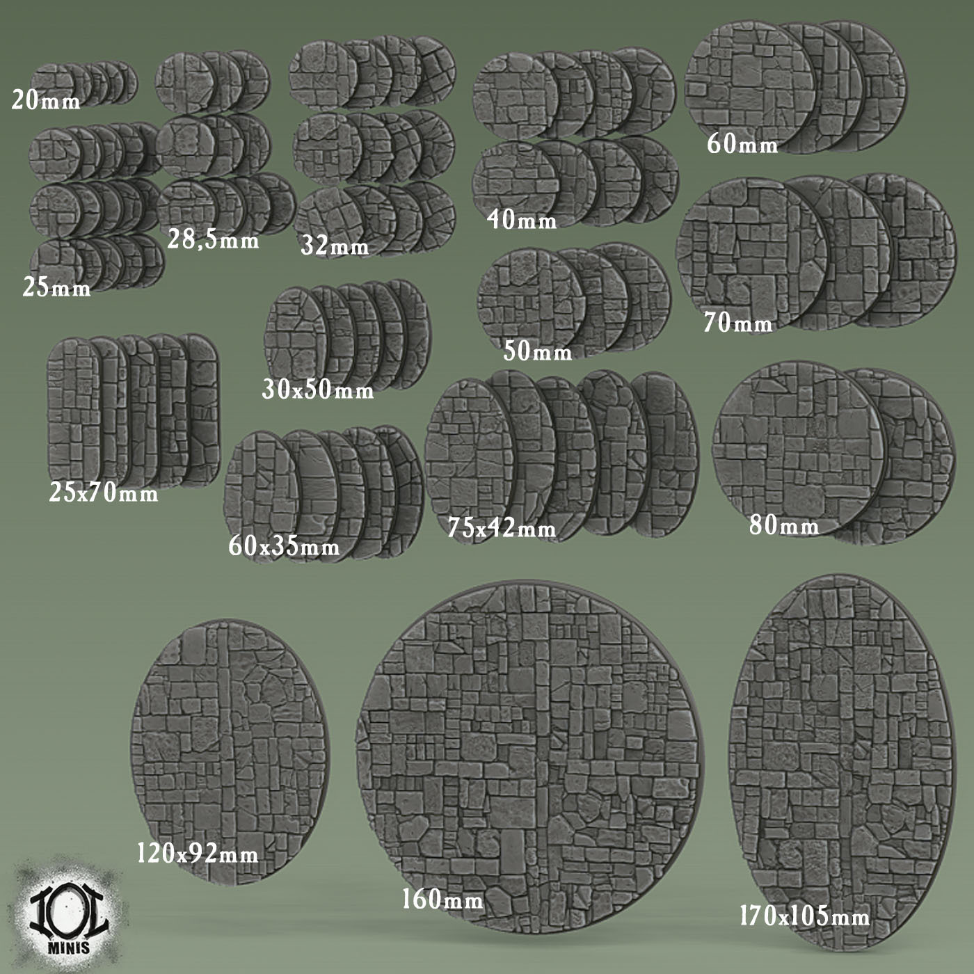 dalle bases collection rond base pavé donjon sol rue ville ruiné 25mm 28 5 32mm 40mm 50mm cavalerie infanterie monstre Soutien gratuit présupporté fantaisie 3D print model - Mito3D