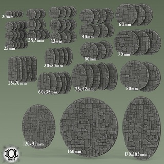 flagstone bases collection round base cobblestone dungeon floor street city ruined 25mm 28 5 32mm 40mm 50mm cavalry infantry monster supportfree presupported fantasy 3d print model - Mito3D