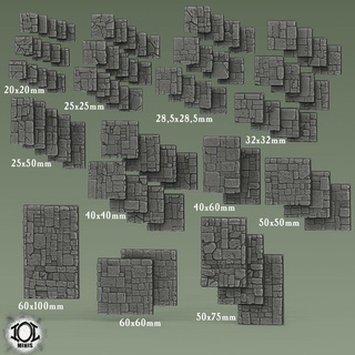 flagstone bases collection square base cobblestone dungeon floor street city ruined 25mm 32mm 40mm 50mm cavalry infantry monster 28mm supportfree presupported fantasy 3d print model - Mito3D