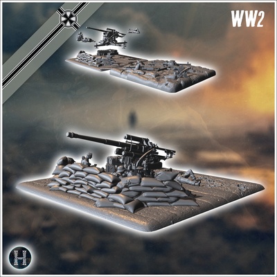 flak 36 88mm in anti-tank position sandbags servants 1 - germany eastern western normandy stalingrad berlin bulge wwii game scenery gun military cannon equipment weapon mini wargame arm german bolt blitzgrieg ww2 second action world war wehrmacht flames 3d print model - Mito3D