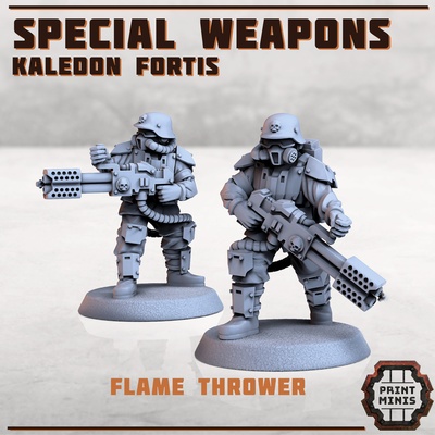 flame thrower troops - kaledon fortis military army squad sci-fi grimdark flamer 3d print model - Mito3D