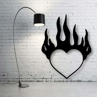 flaming heart wall decoration heart flames fire wall decoration table love  3d print model - Mito3D