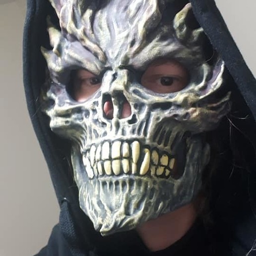 flaming skull mask art face 3D print model - Mito3D